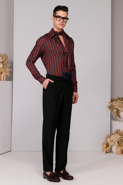Shantanu & Nikhil Menswear Cherry Silk Twill Adamas Printed Shirt indian designer wear online shopping melange singapore