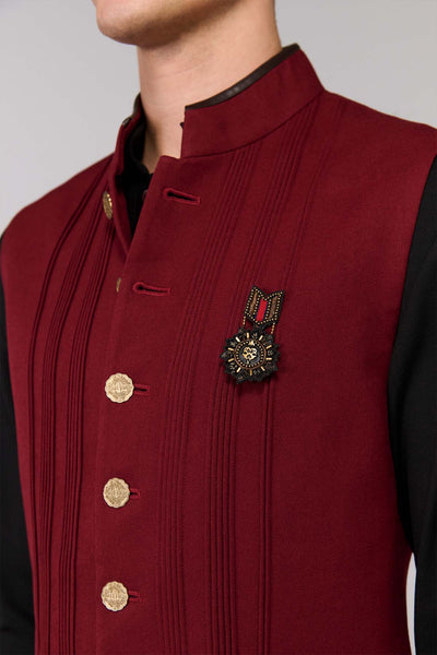 Shantanu & Nikhil Menswear Cherry Waistcoat with Signature Buttons indian designer wear online shopping melange singapore 
