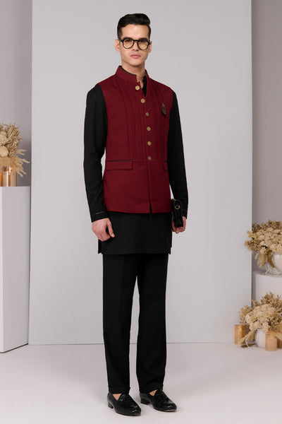 Shantanu & Nikhil Menswear Cherry Waistcoat with Signature Buttons indian designer wear online shopping melange singapore 
