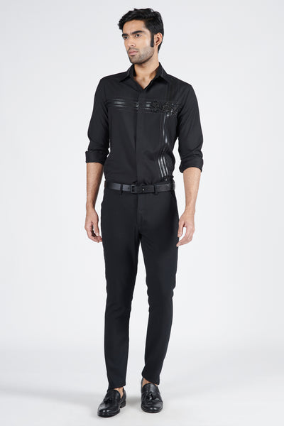 Shantanu & Nikhil Menswear Classic Black Shirt with 3D Crests indian designer wear online shopping melange singapore