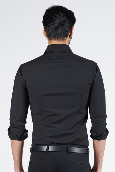 Shantanu & Nikhil Menswear Classic Black Shirt with 3D Patchwork indian designer wear online shopping melange singapore