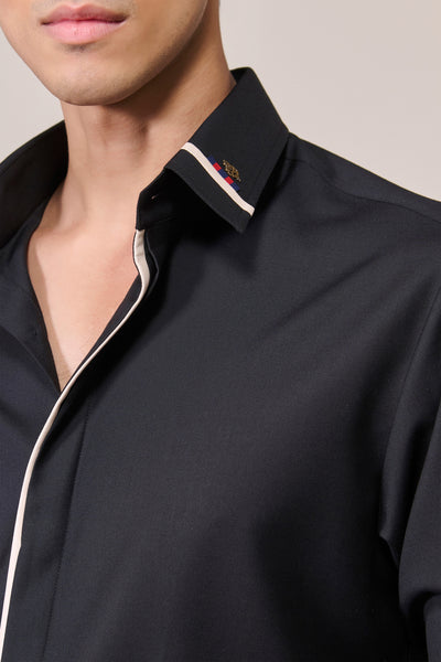 Shantanu & Nikhil Menswear Classic Black Shirt With Contrast Placket indian designer wear online shopping melange singapore