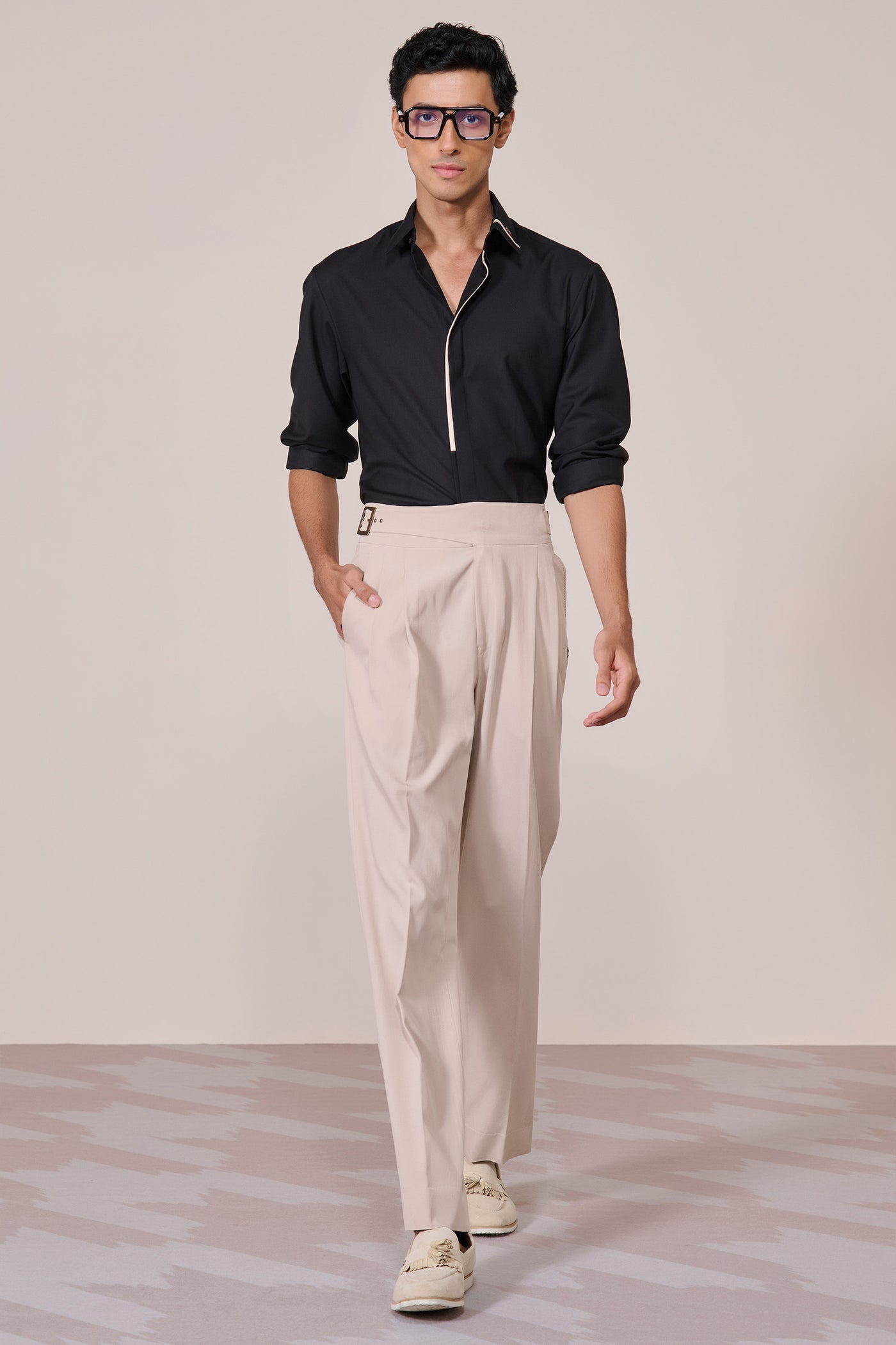 Shantanu & Nikhil Menswear Classic Black Shirt With Contrast Placket indian designer wear online shopping melange singapore