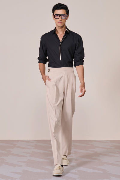 Shantanu & Nikhil Menswear Classic Black Shirt With Contrast Placket indian designer wear online shopping melange singapore