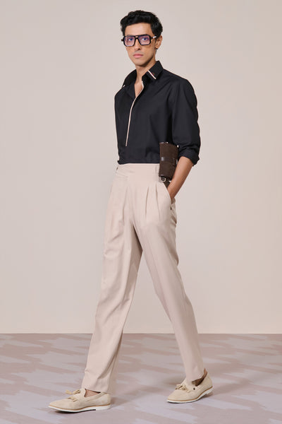 Shantanu & Nikhil Menswear Classic Black Shirt With Contrast Placket indian designer wear online shopping melange singapore