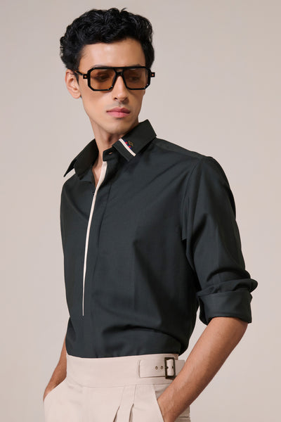 Shantanu & Nikhil Menswear Classic Military Green Shirt with Contrast Placket indian designer wear online shopping melange singapore