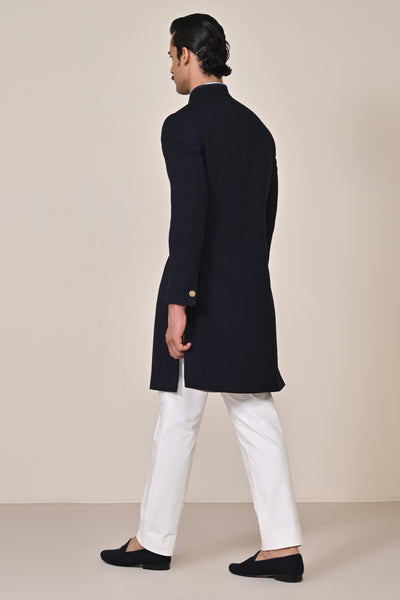 Shantanu & Nikhil Menswear Classic Navy Crested Sherwani indian designer wear online shopping melange singapore
