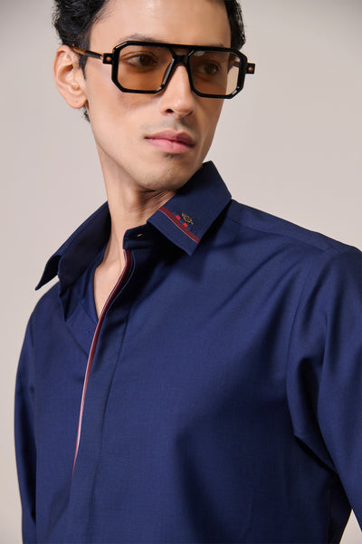 Shantanu & Nikhil Menswear Classic Navy Shirt With Contrast Placket indian designer wear online shopping melange singapore