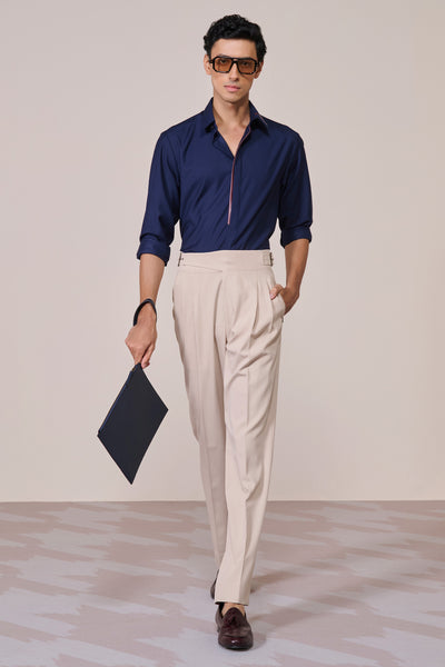 Shantanu & Nikhil Menswear Classic Navy Shirt With Contrast Placket indian designer wear online shopping melange singapore