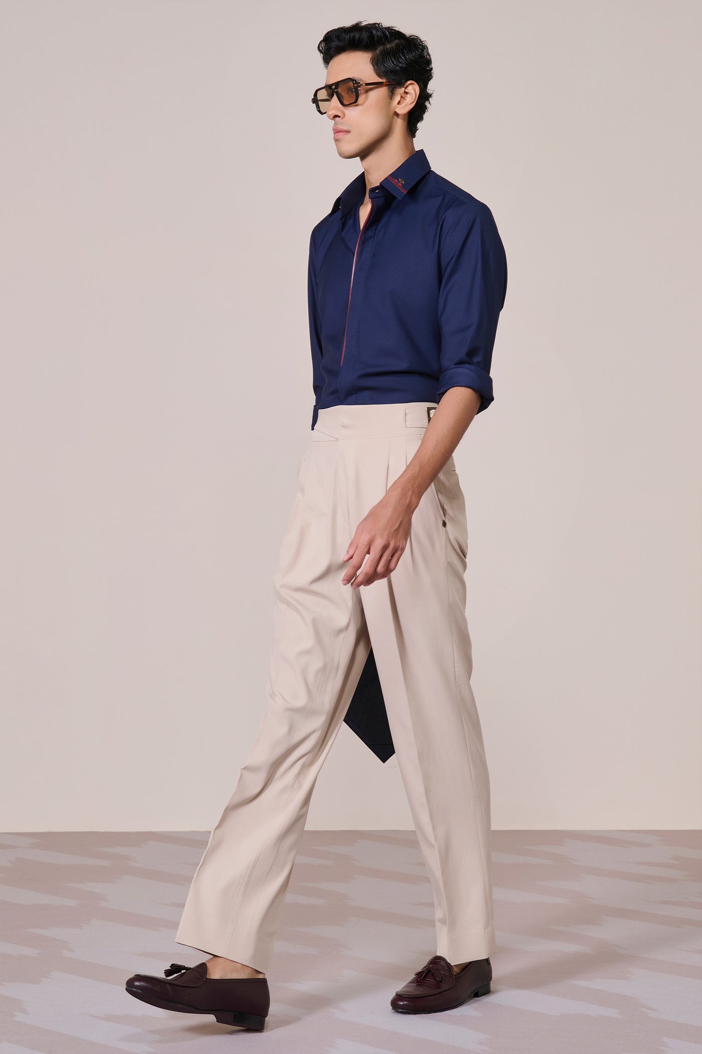 Shantanu & Nikhil Menswear Classic Navy Shirt With Contrast Placket indian designer wear online shopping melange singapore
