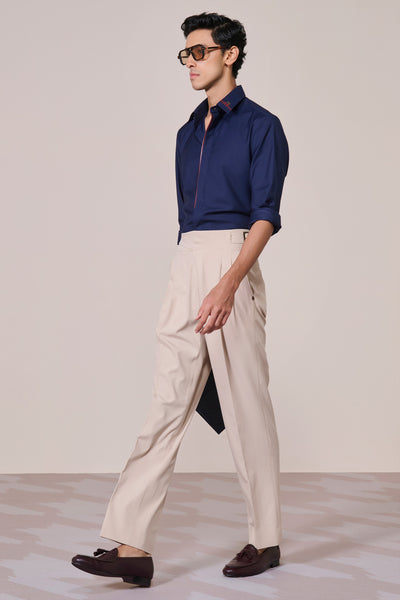 Shantanu & Nikhil Menswear Classic Navy Shirt With Contrast Placket indian designer wear online shopping melange singapore