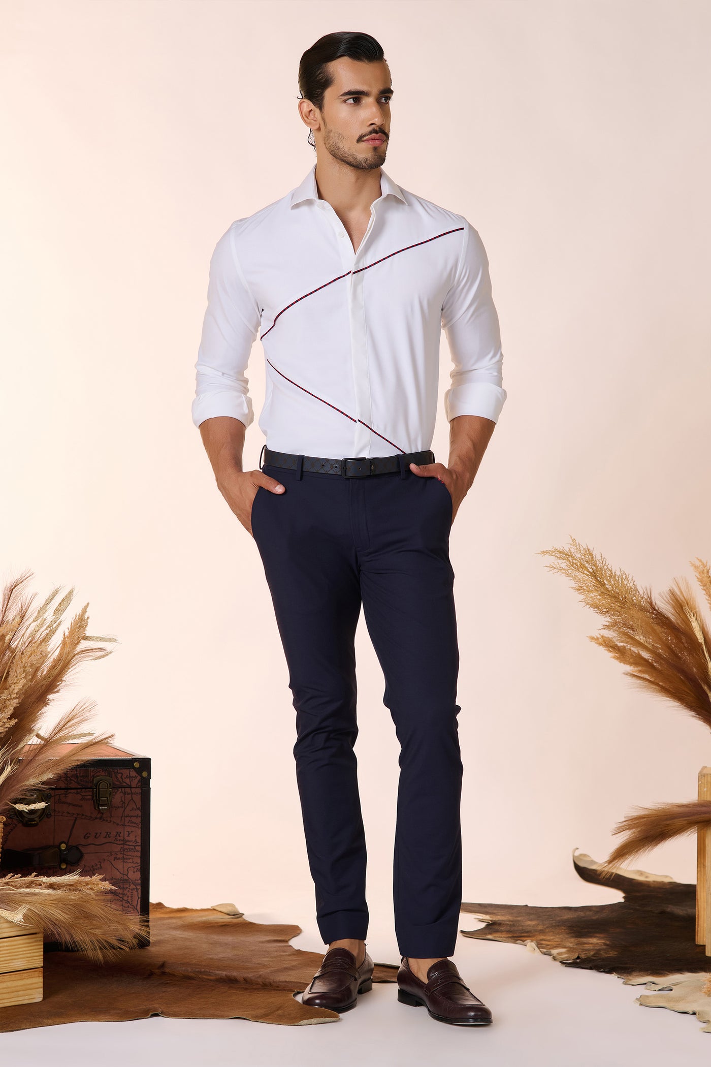Shantanu & Nikhil Menswear Classic Navy Trouser With Tape Detailing indian designer wear online shopping melange singapore