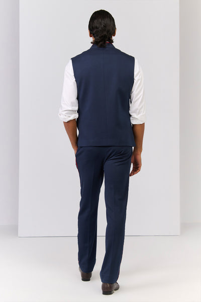 Shantanu & Nikhil Menswear Classic Navy Waistcoat With Tape Details indian designer wear online shopping melange singapore 
