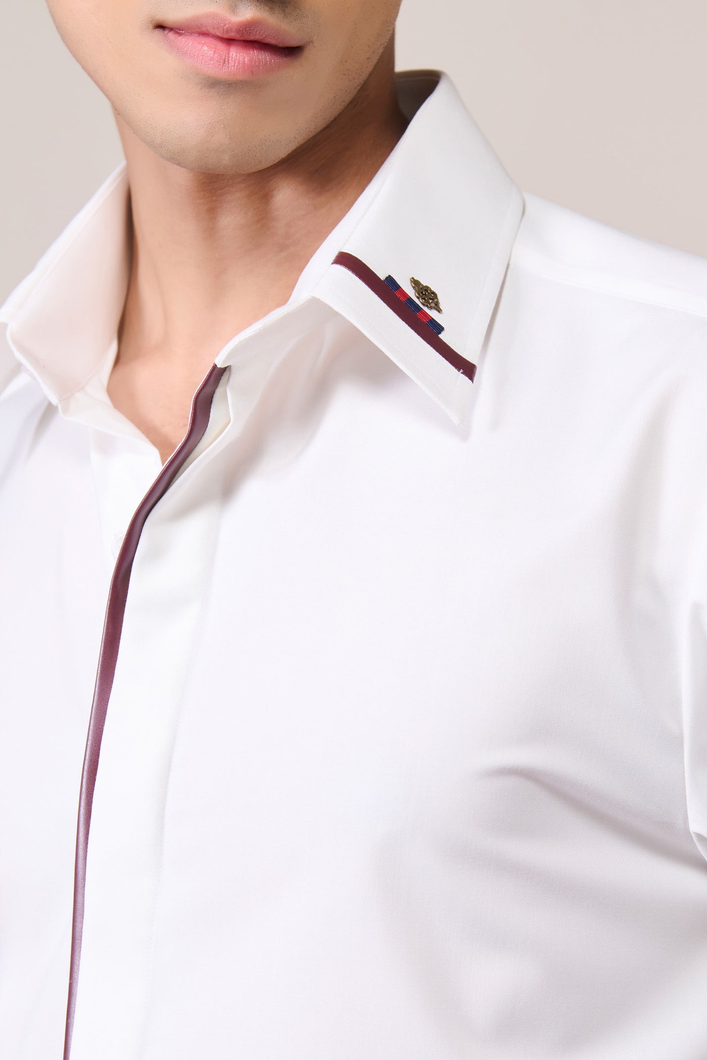 Shantanu & Nikhil Menswear Classic Off White Shirt with Contrast Placket indian designer wear online shopping melange singapore