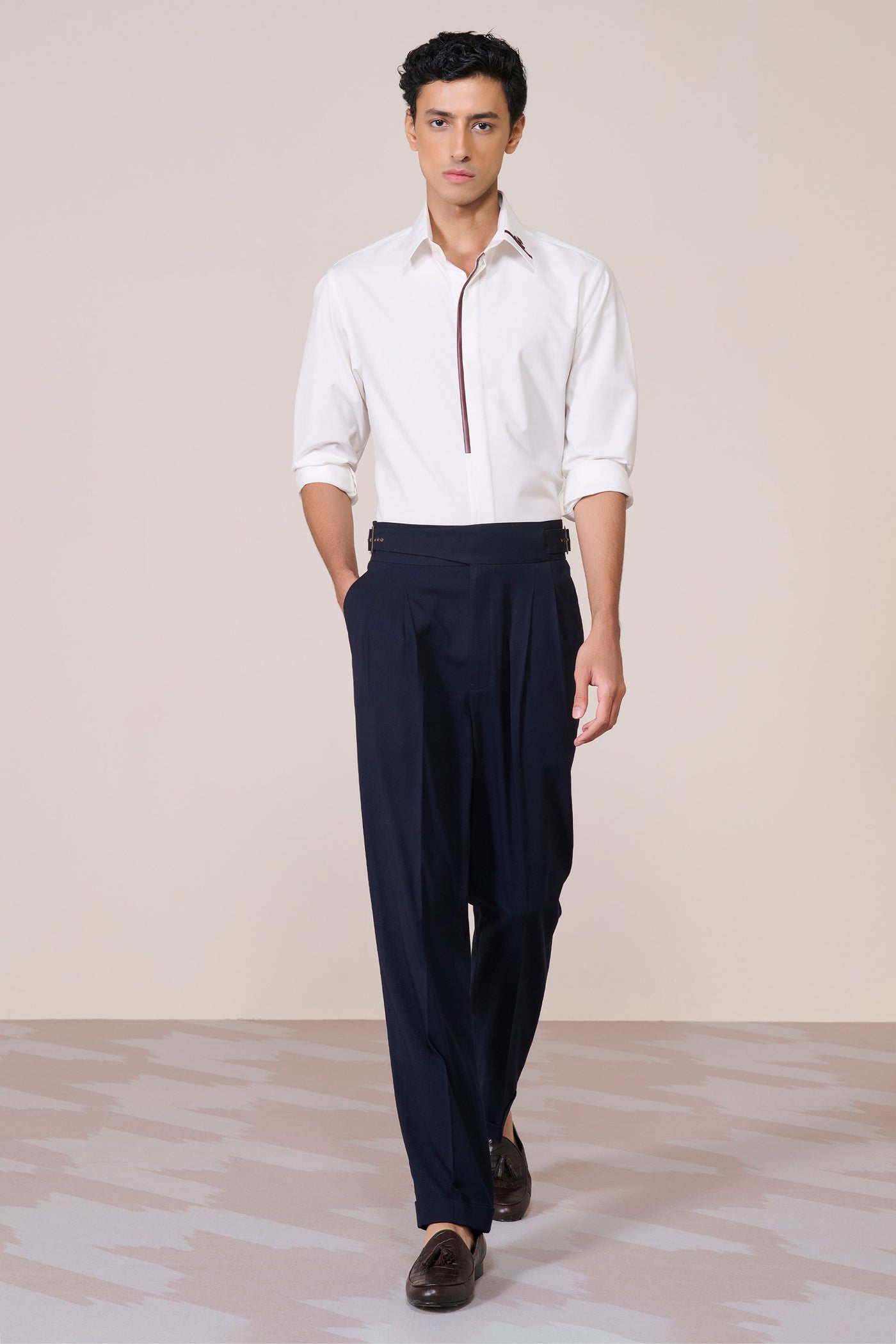 Shantanu & Nikhil Menswear Classic Off White Shirt with Contrast Placket indian designer wear online shopping melange singapore