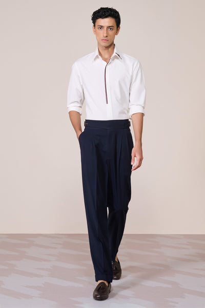 Shantanu & Nikhil Menswear Classic Off White Shirt with Contrast Placket indian designer wear online shopping melange singapore