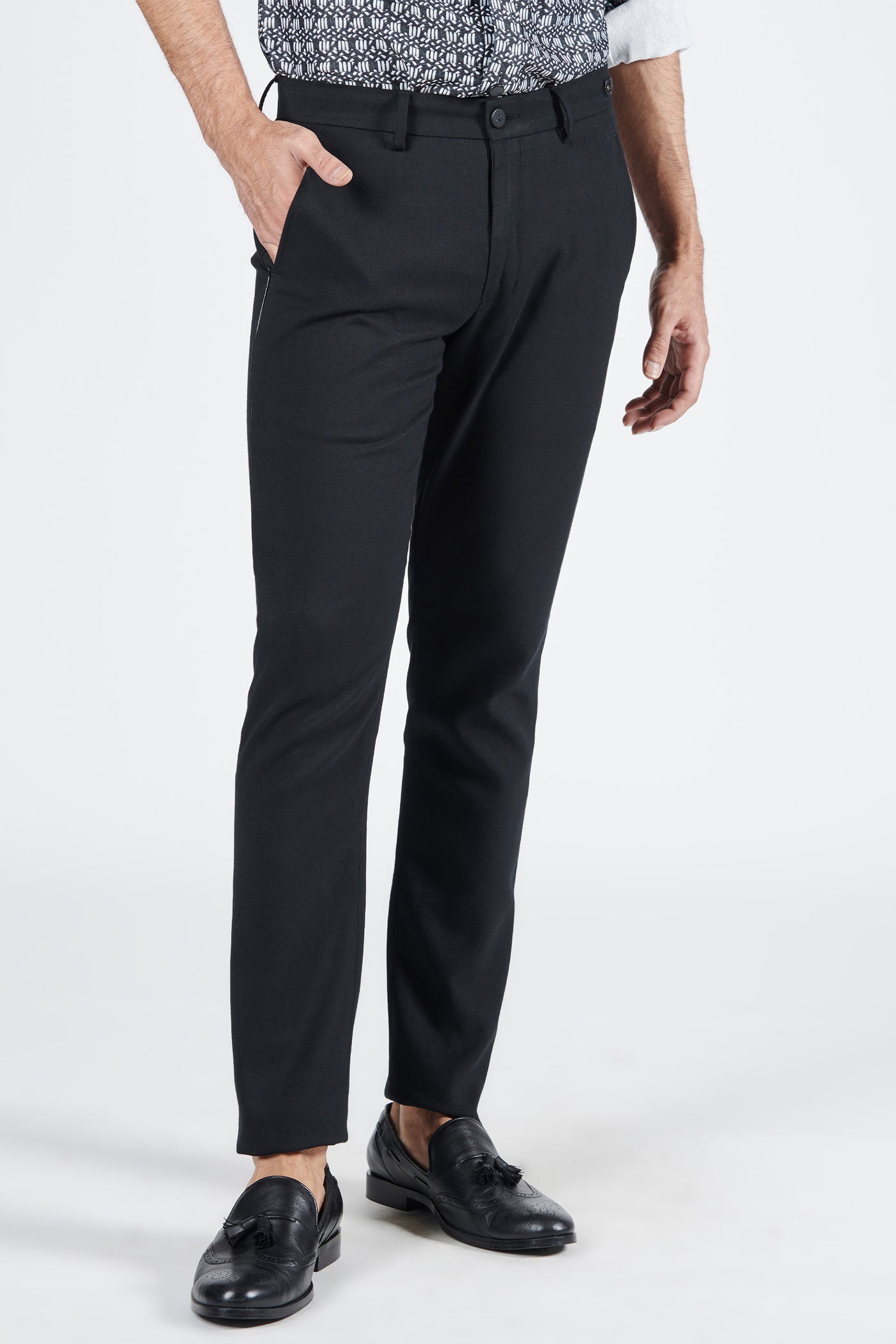 Shantanu & Nikhil Menswear Classic black Trouser with Faux Leather Braid Detailing indian designer wear online shopping melange singapore