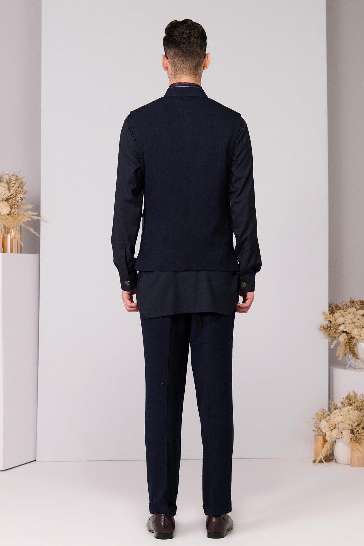 Shantanu & Nikhil Menswear Color-Blocked Waistcoat with Rivet Accents indian designer wear online shopping melange singapore 