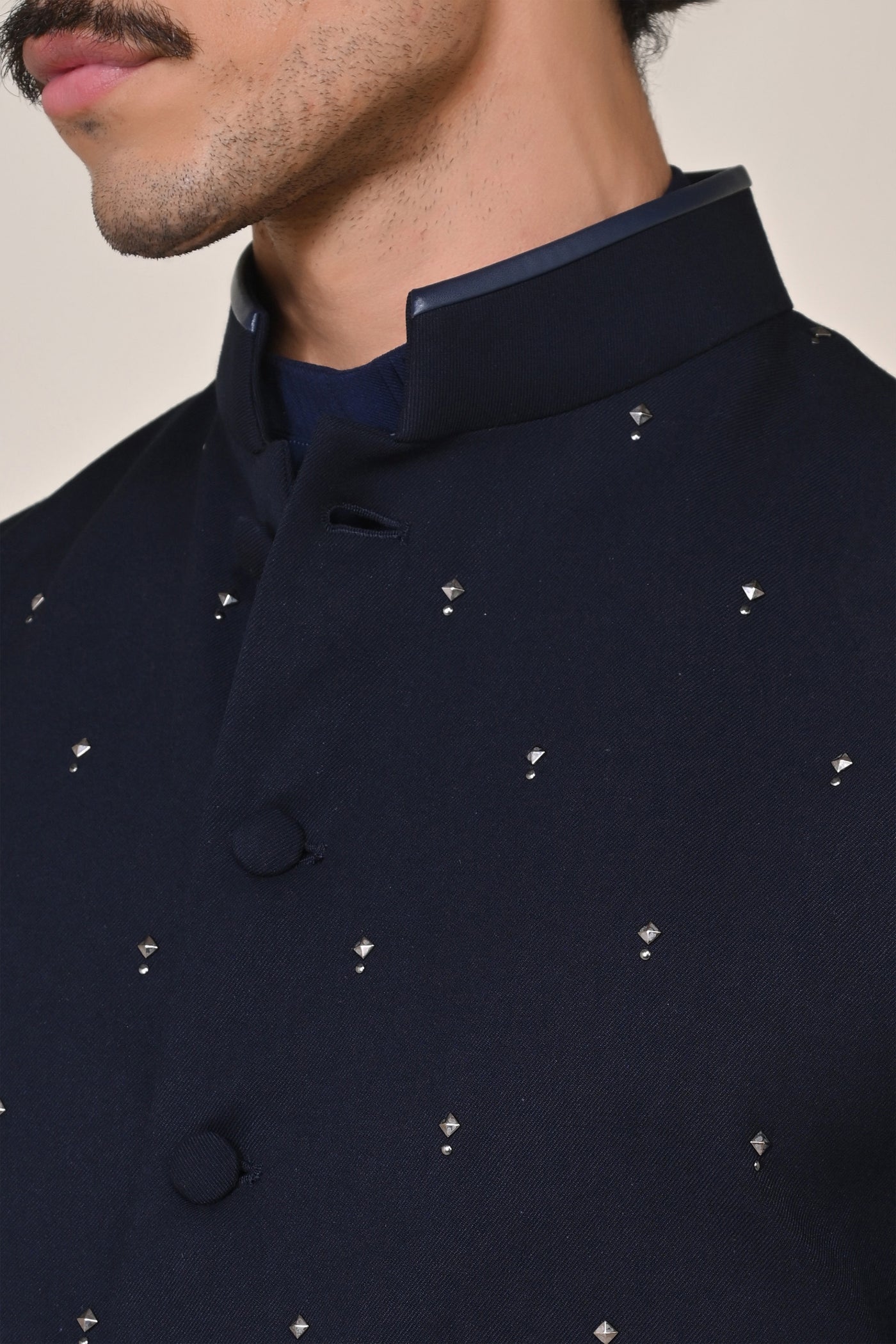 Shantanu & Nikhil Menswear Color Blocked Waistcoat With Rivet Accents indian designer wear online shopping melange singapore

