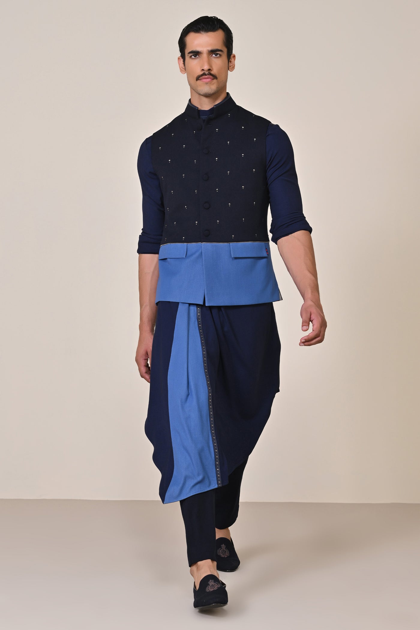 Shantanu & Nikhil Menswear Color Blocked Waistcoat With Rivet Accents indian designer wear online shopping melange singapore
