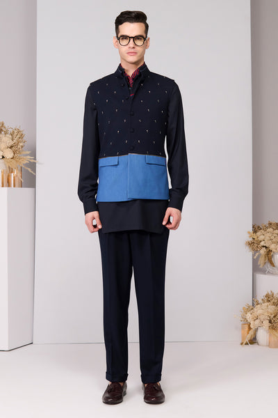 Shantanu & Nikhil Menswear Color-Blocked Waistcoat with Rivet Accents indian designer wear online shopping melange singapore 