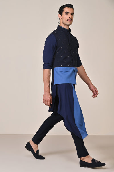 Shantanu & Nikhil Menswear Color Blocked Waistcoat With Rivet Accents indian designer wear online shopping melange singapore
