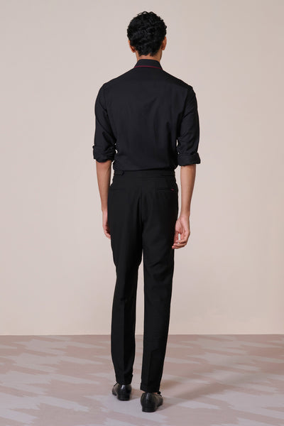 Shantanu & Nikhil Menswear Concealed Placket Black Shirt indian designer wear online shopping melange singapore
