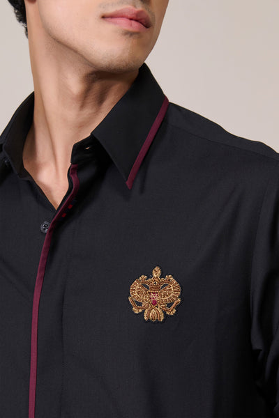 Shantanu & Nikhil Menswear Concealed Placket Black Shirt indian designer wear online shopping melange singapore
