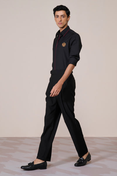 Shantanu & Nikhil Menswear Concealed Placket Black Shirt indian designer wear online shopping melange singapore

