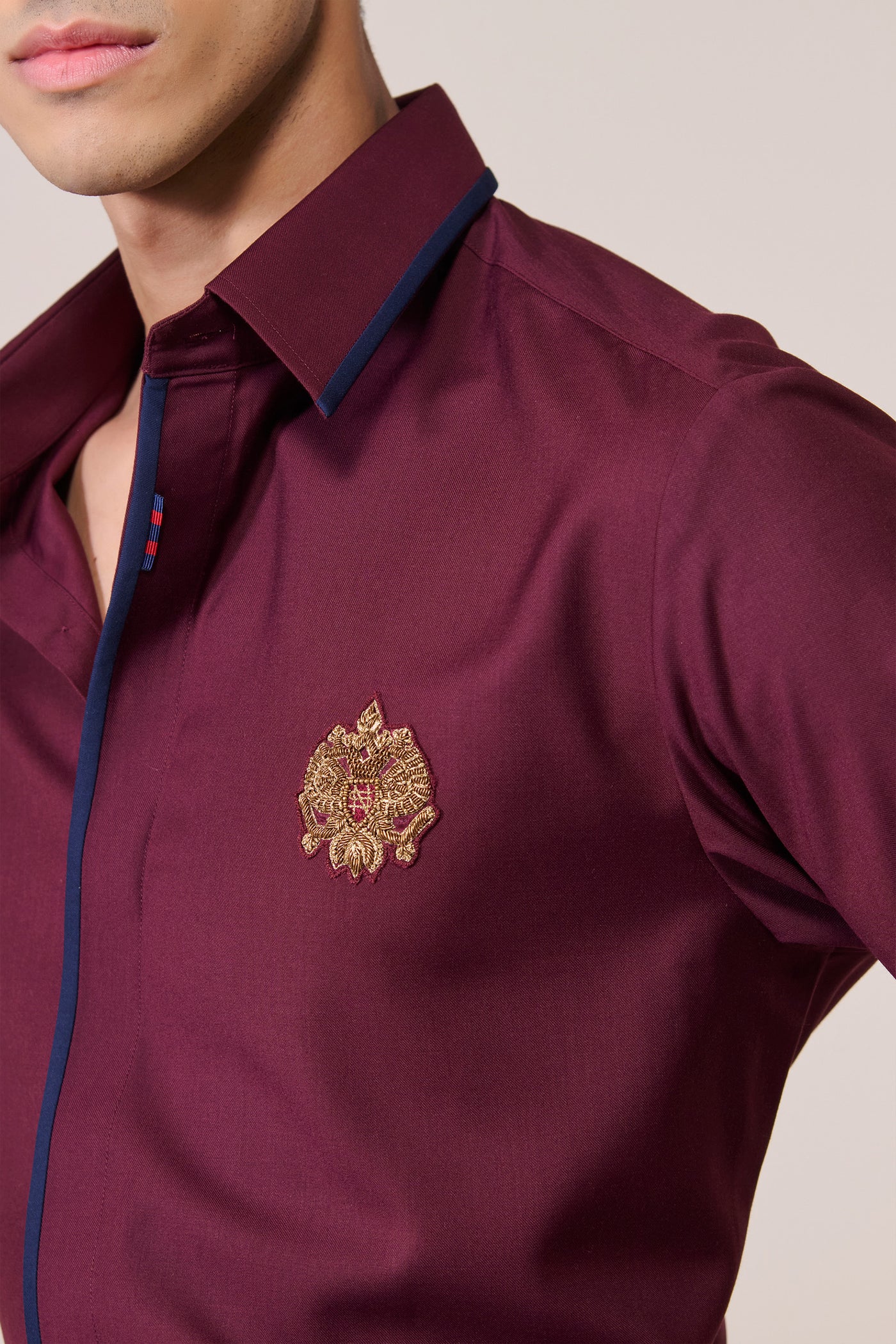 Shantanu & Nikhil Menswear Concealed Placket Cherry Shirt indian designer wear online shopping melange singapore