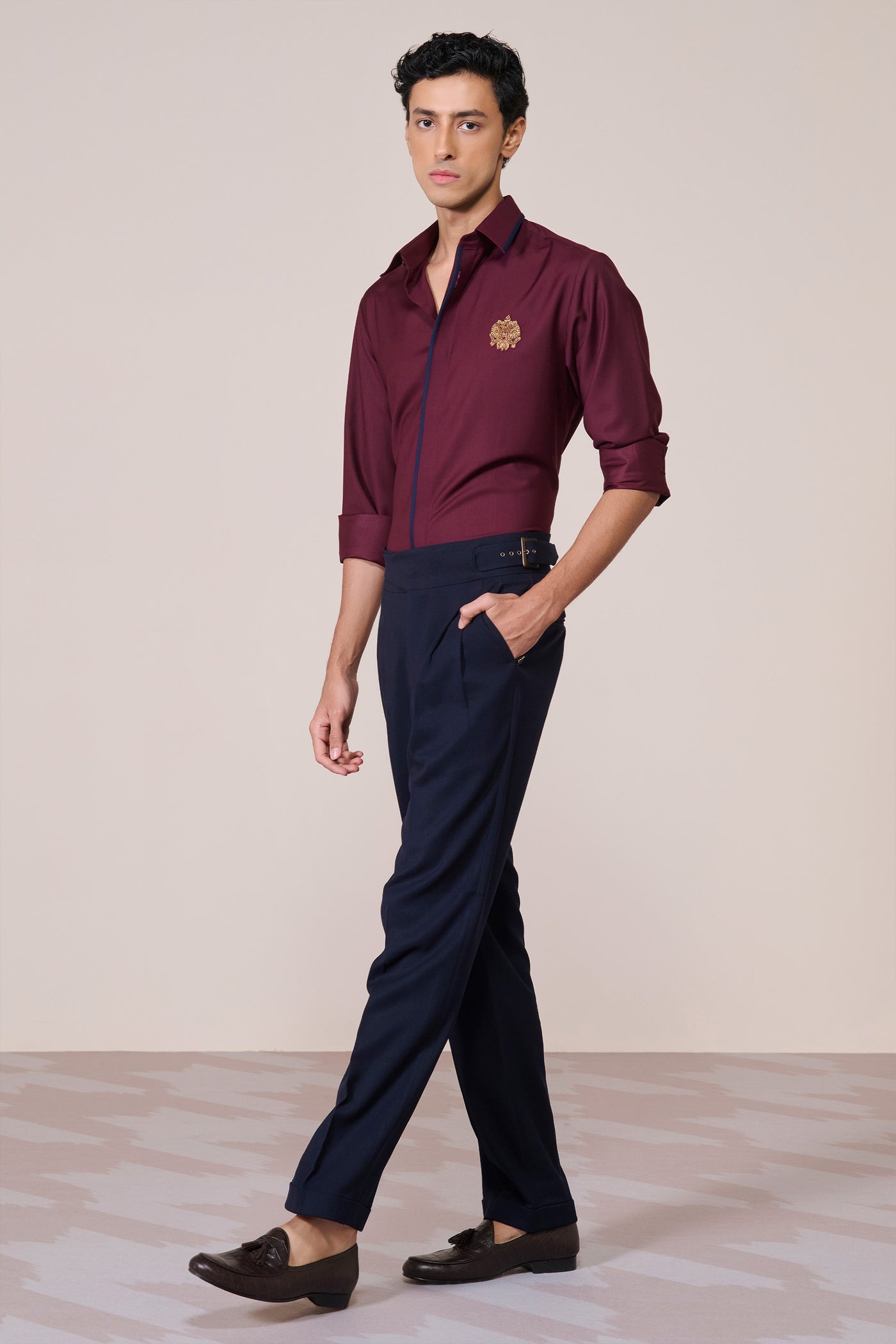 Shantanu & Nikhil Menswear Concealed Placket Cherry Shirt indian designer wear online shopping melange singapore