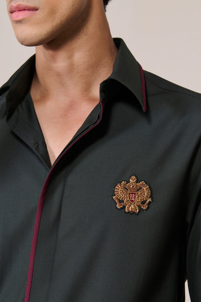 Shantanu & Nikhil Menswear Concealed Placket Military Green Shirt indian designer wear online shopping melange singapore