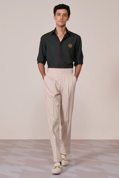 Shantanu & Nikhil Menswear Concealed Placket Military Green Shirt indian designer wear online shopping melange singapore