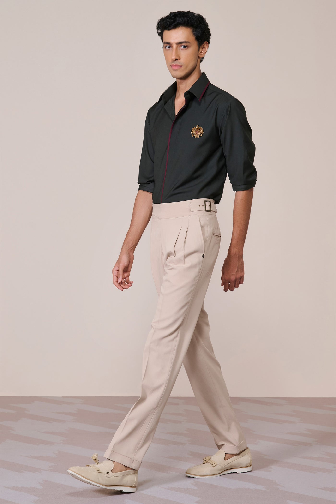 Shantanu & Nikhil Menswear Concealed Placket Military Green Shirt indian designer wear online shopping melange singapore