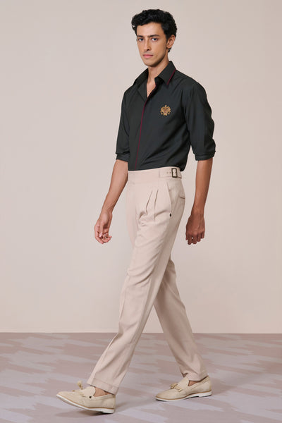 Shantanu & Nikhil Menswear Concealed Placket Military Green Shirt indian designer wear online shopping melange singapore