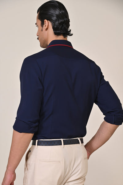 Shantanu & Nikhil Menswear Concealed Placket Navy Shirt indian designer wear online shopping melange singapore