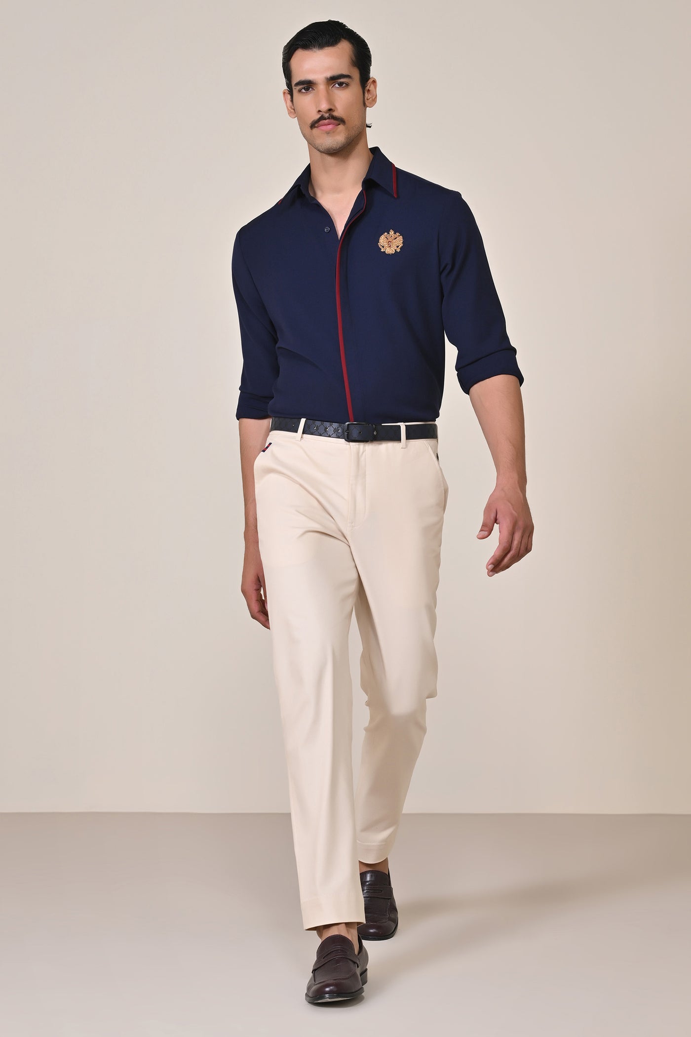 Shantanu & Nikhil Menswear Concealed Placket Navy Shirt indian designer wear online shopping melange singapore