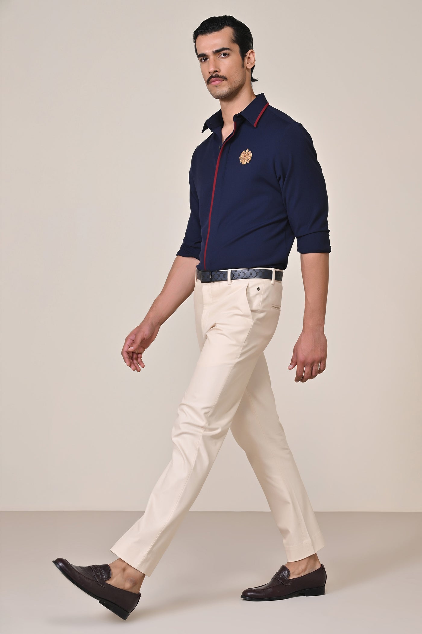 Shantanu & Nikhil Menswear Concealed Placket Navy Shirt indian designer wear online shopping melange singapore