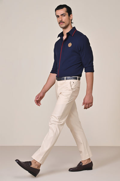 Shantanu & Nikhil Menswear Concealed Placket Navy Shirt indian designer wear online shopping melange singapore