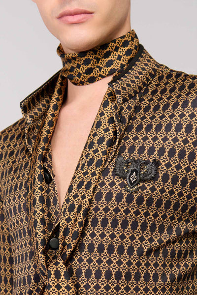 Shantanu & Nikhil Menswear Crepe Jersey Adamas Printed Shirt indian designer wear online shopping melange singapore 