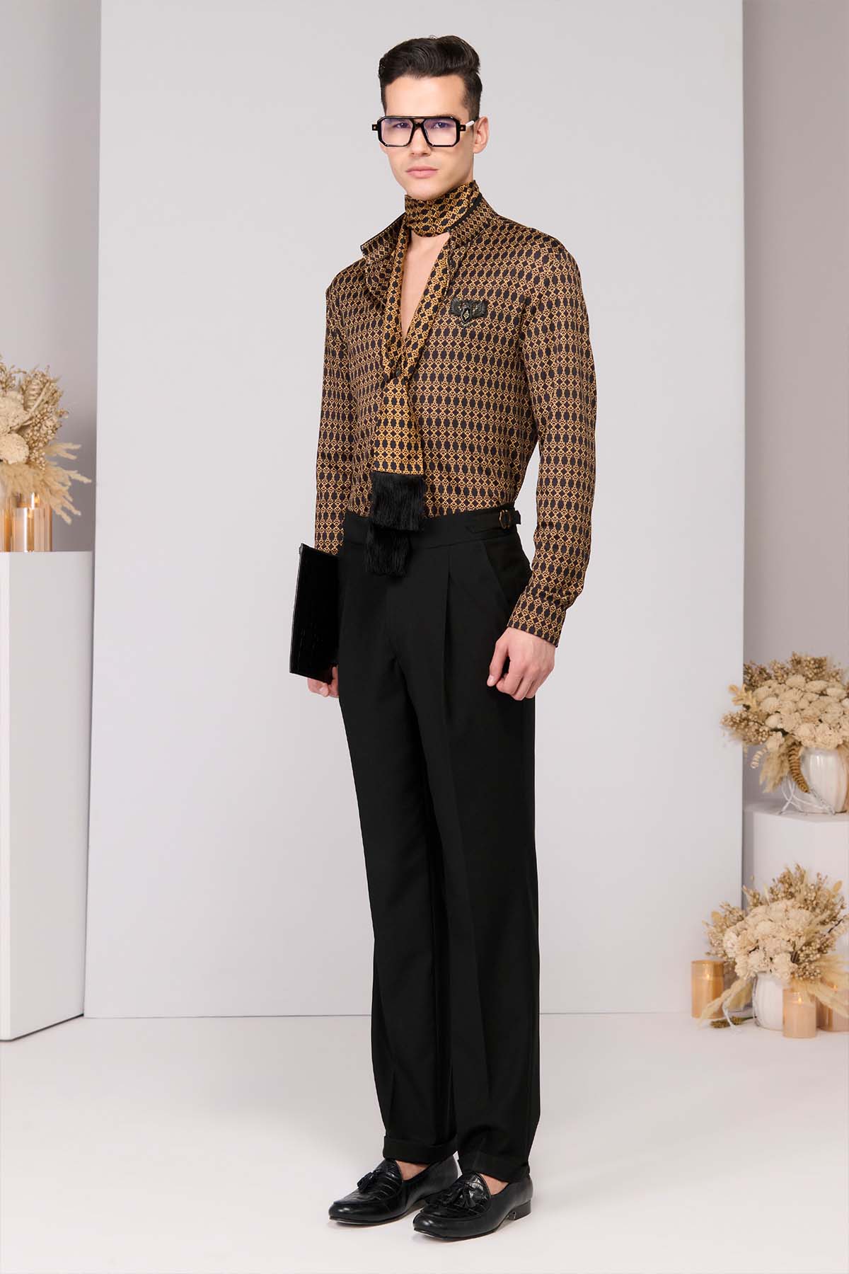 Shantanu & Nikhil Menswear Crepe Jersey Adamas Printed Shirt indian designer wear online shopping melange singapore 