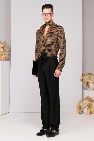 Shantanu & Nikhil Menswear Crepe Jersey Adamas Printed Shirt indian designer wear online shopping melange singapore 