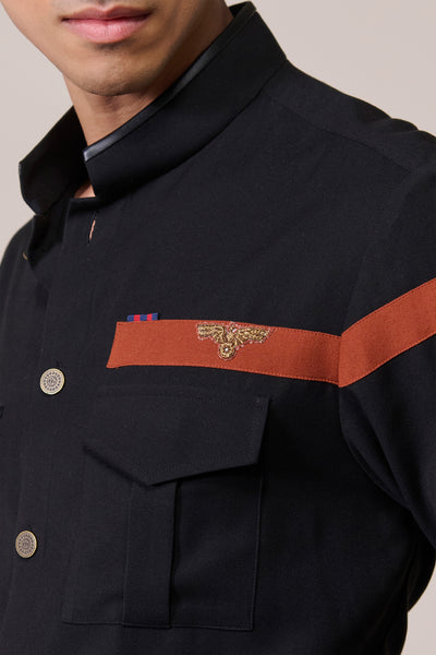 Shantanu & Nikhil Menswear Crested Black Shirt indian designer wear online shopping melange singapore