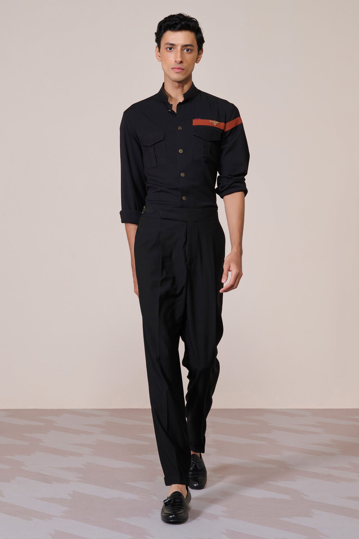 Shantanu & Nikhil Menswear Crested Black Shirt indian designer wear online shopping melange singapore