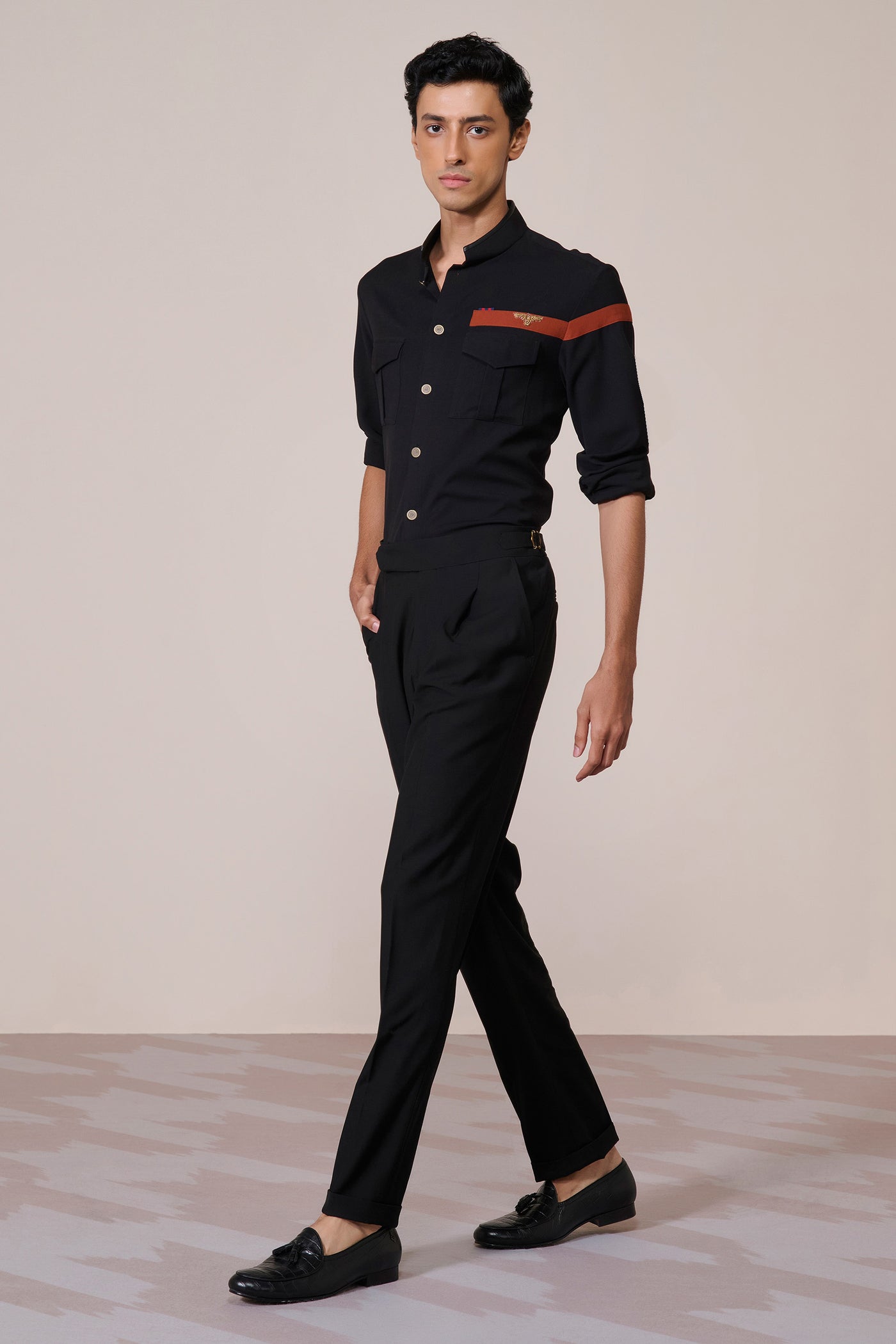Shantanu & Nikhil Menswear Crested Black Shirt indian designer wear online shopping melange singapore