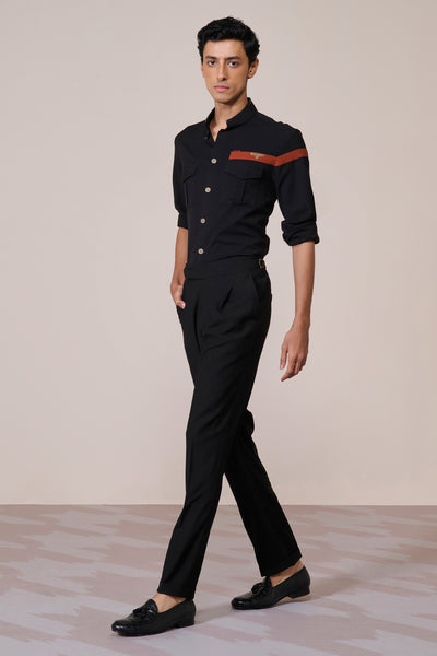 Shantanu & Nikhil Menswear Crested Black Shirt indian designer wear online shopping melange singapore