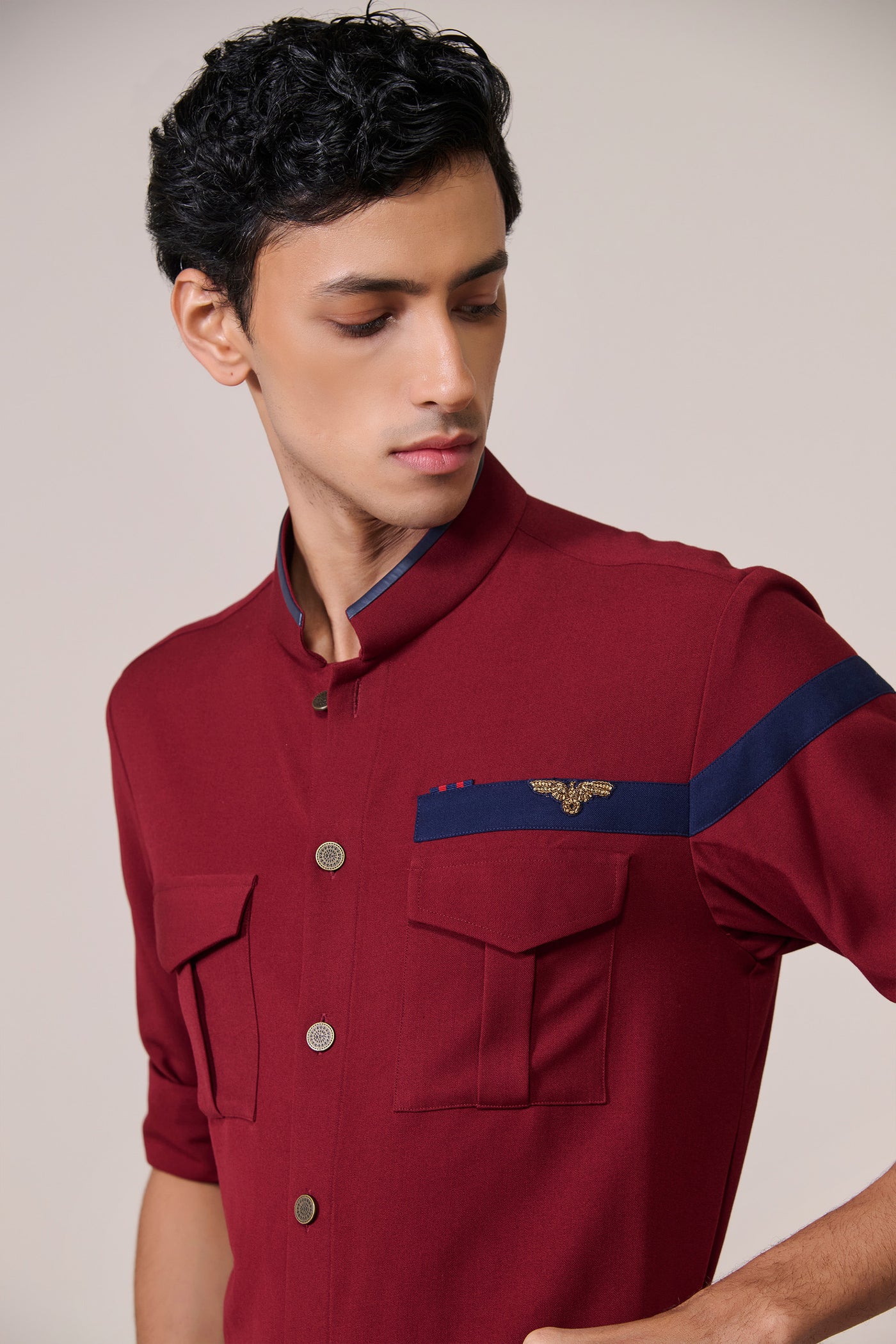 Shantanu & Nikhil Menswear Crested Cherry Shirt indian designer wear online shopping melange singapore