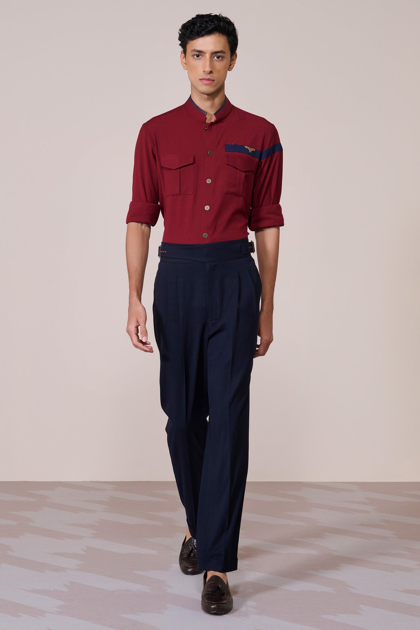 Shantanu & Nikhil Menswear Crested Cherry Shirt indian designer wear online shopping melange singapore