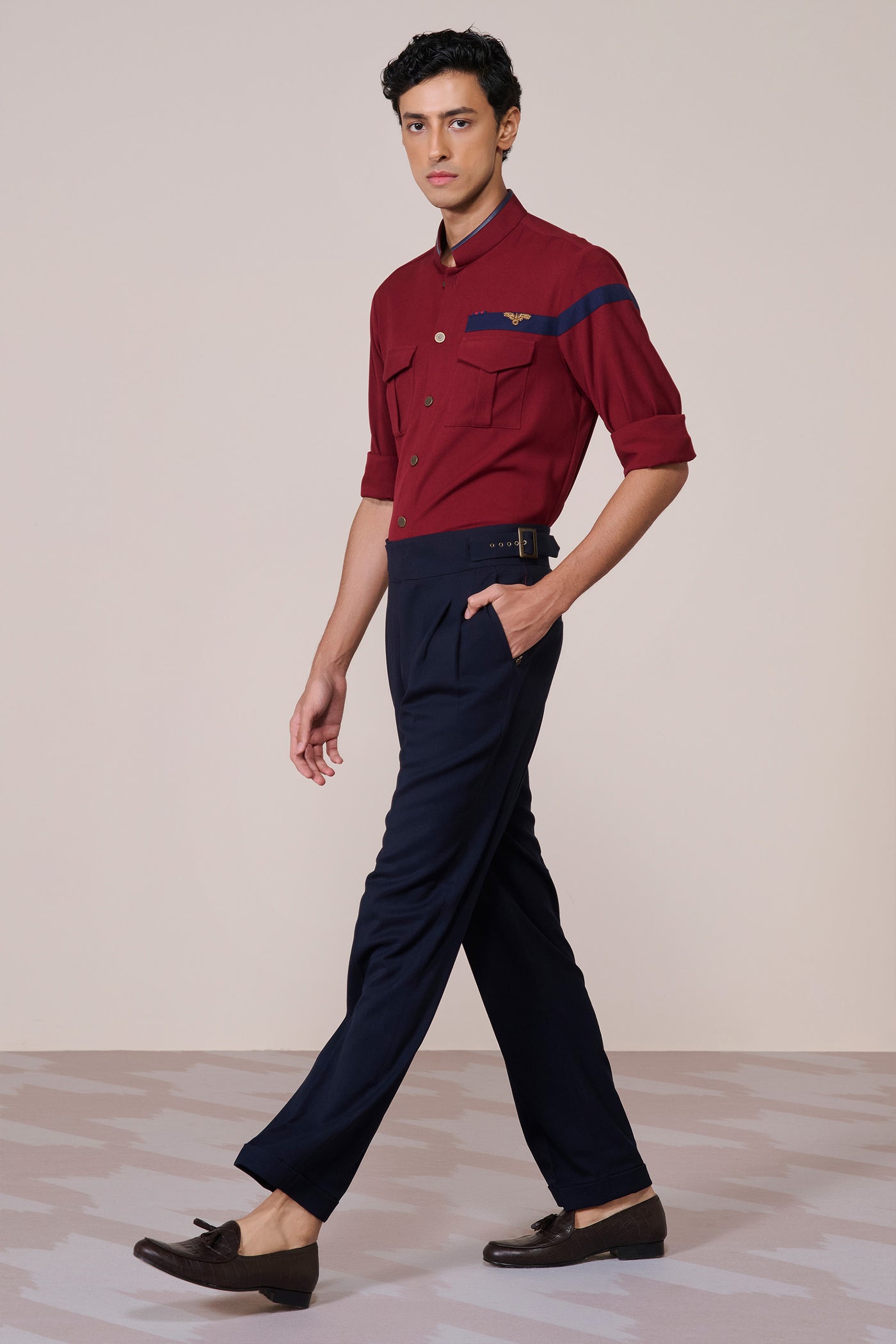 Shantanu & Nikhil Menswear Crested Cherry Shirt indian designer wear online shopping melange singapore