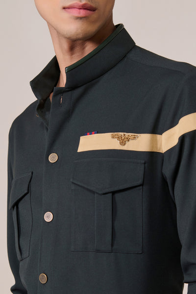 Shantanu & Nikhil Menswear Crested Emerald Shirt ndian designer wear online shopping melange singapore